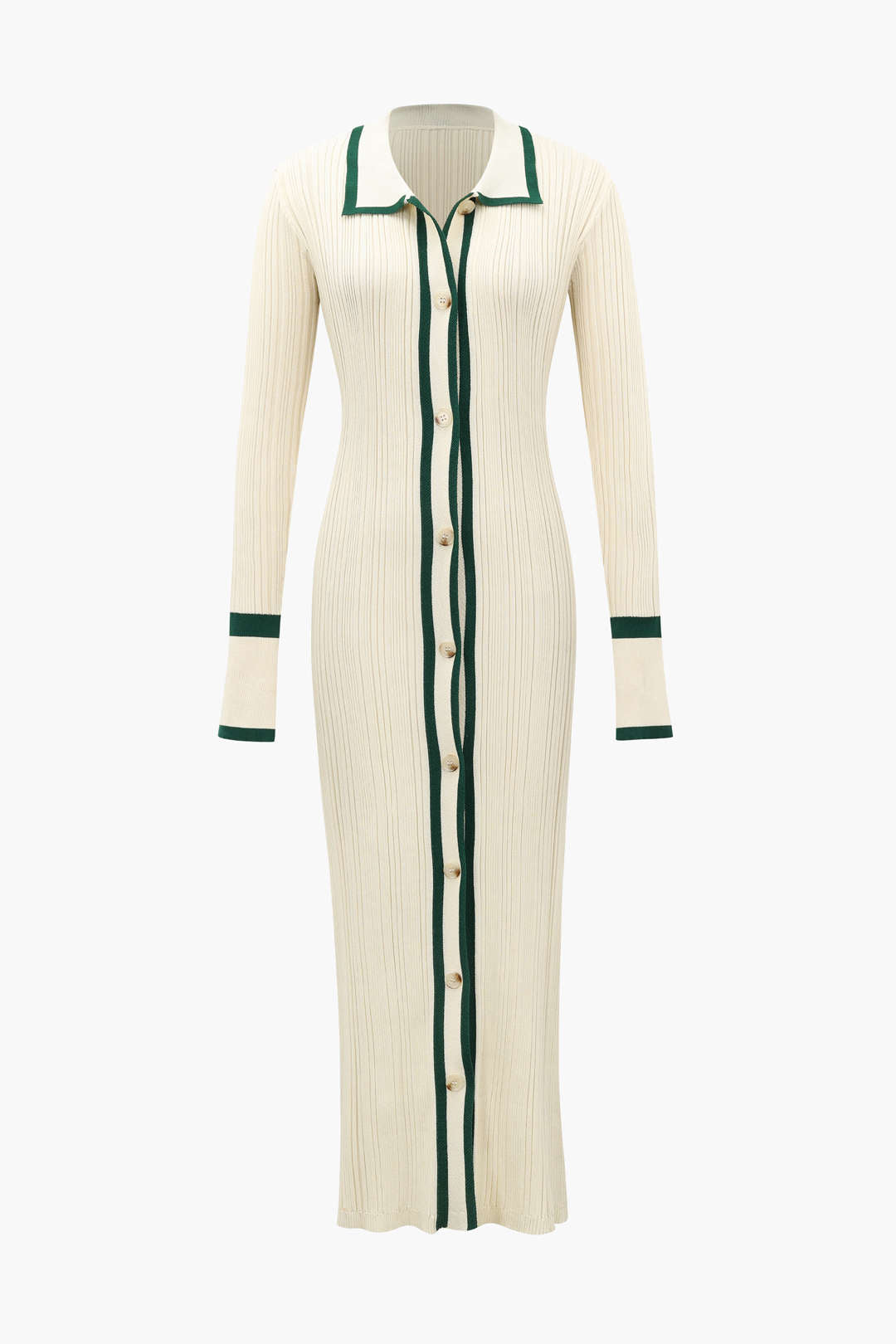 Kontrast Kenarlı Düğmeli Örme maksi Elbise