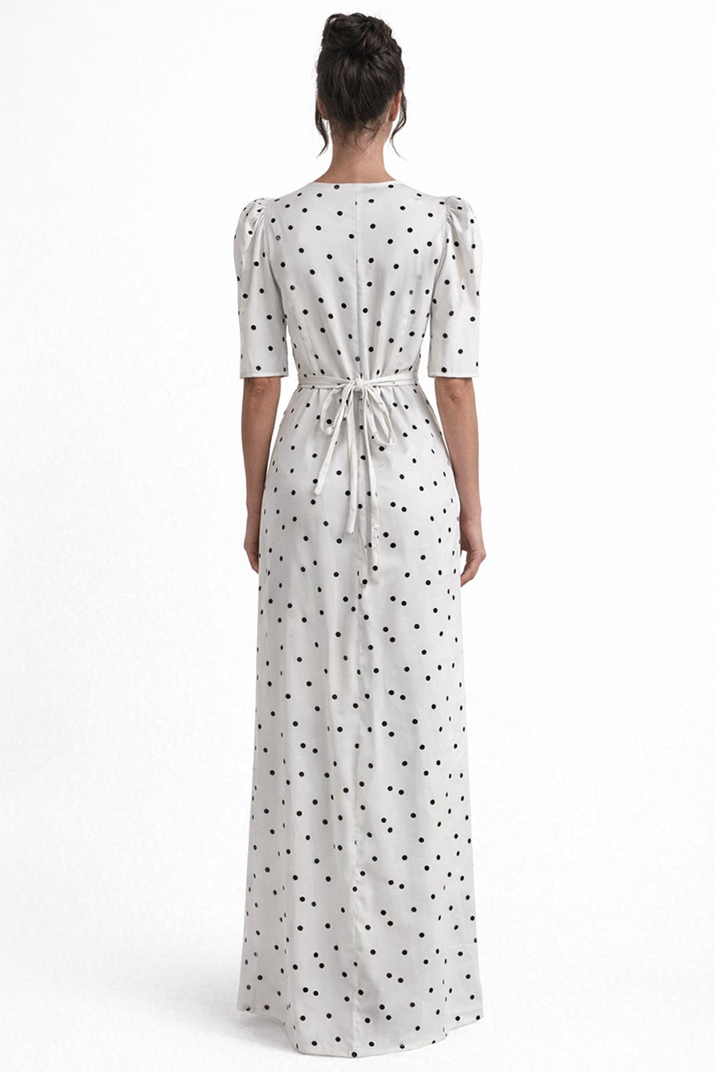 Céleste Polka Dot Maxi Dress With Puff Sleeves - White