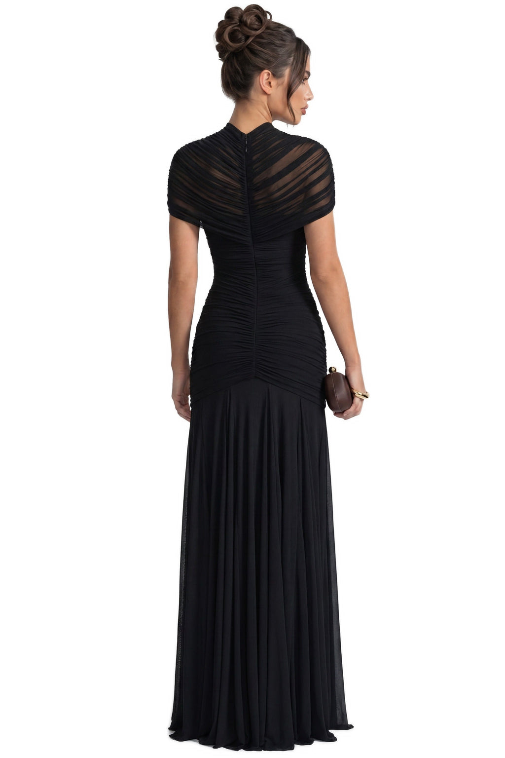 Odette Ruched Twist-Front Maxi Dress With Cutout Waist - Black