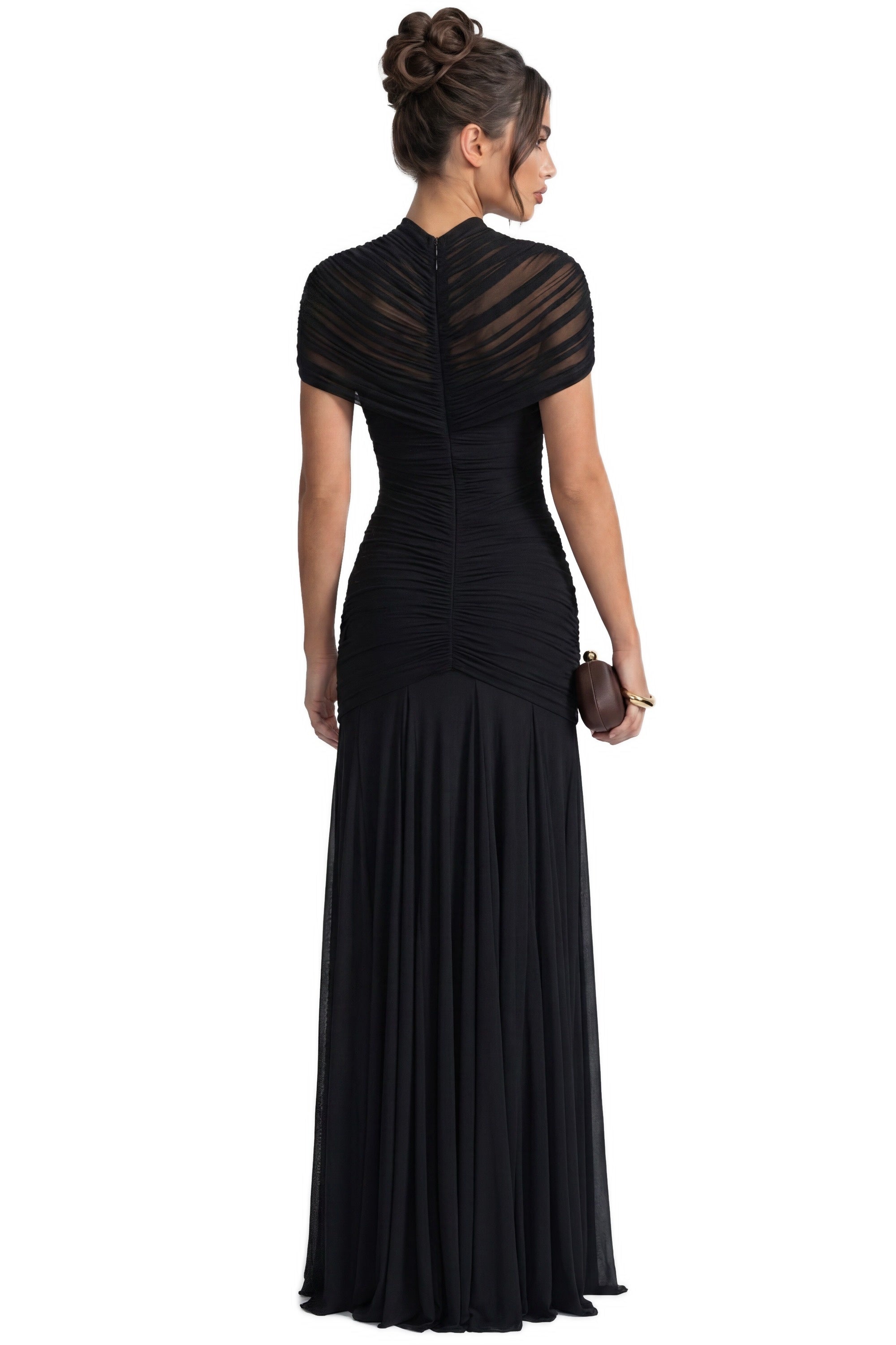 Odette Ruched Twist-Front Maxi Dress With Cutout Waist - Black