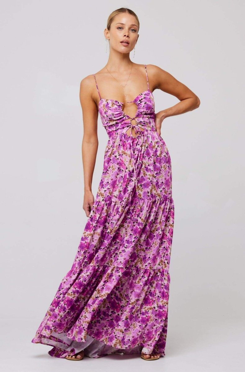 Beverly Baskılı Cut-Out Maxi Slip Elbise