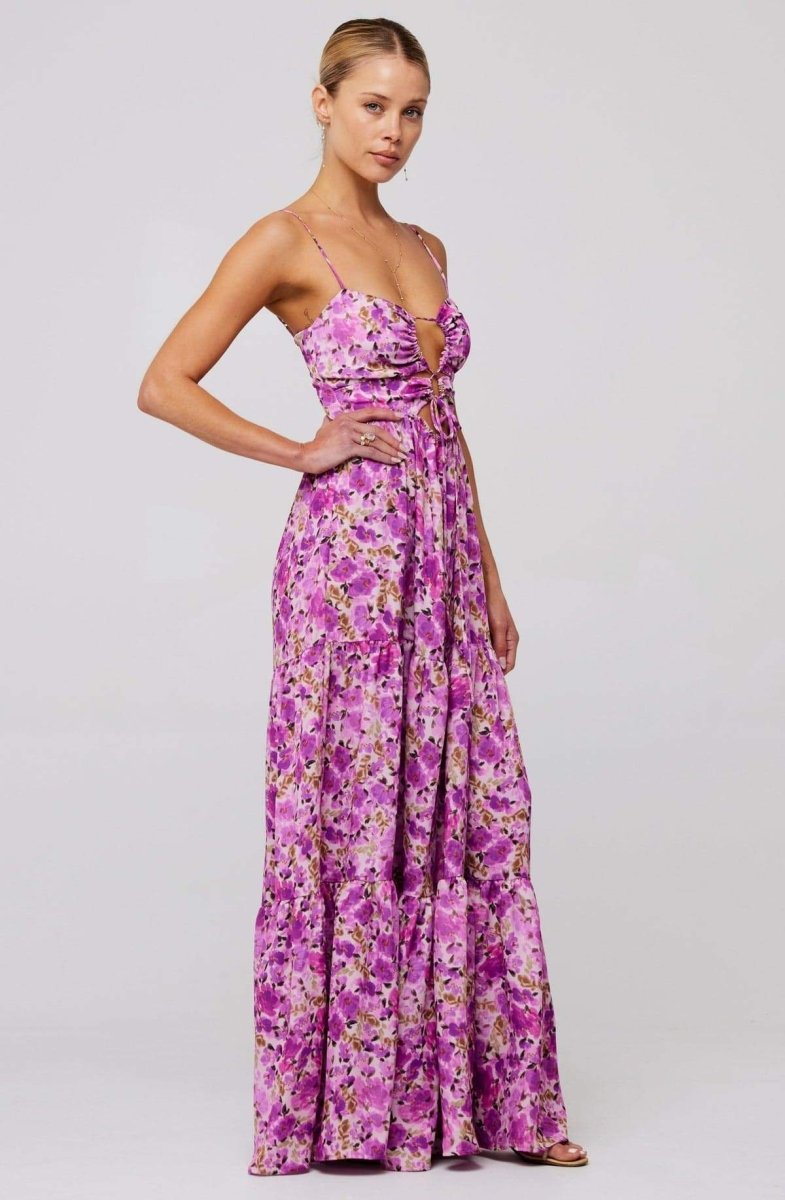 Beverly Baskılı Cut-Out Maxi Slip Elbise