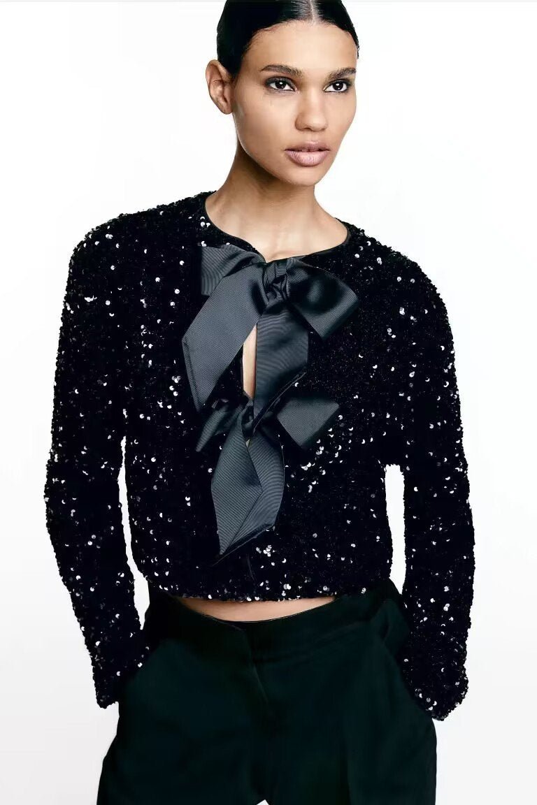 Cara Papyonlu Payet Crop Top