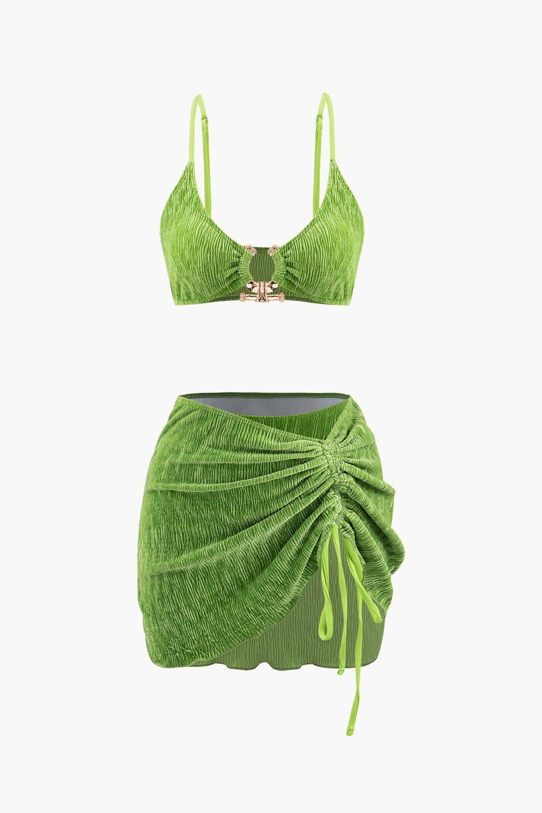 Kadife Dokulu Bikini ve Mayo Eteği Pareo Takım