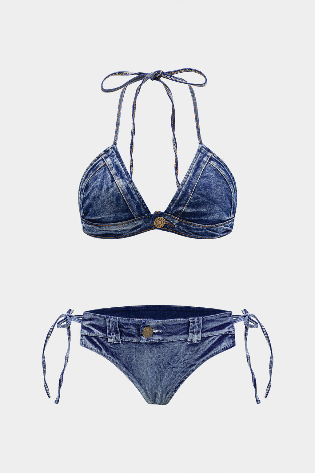 Kot Görünümlü Bağlamalı Bikini Takımı