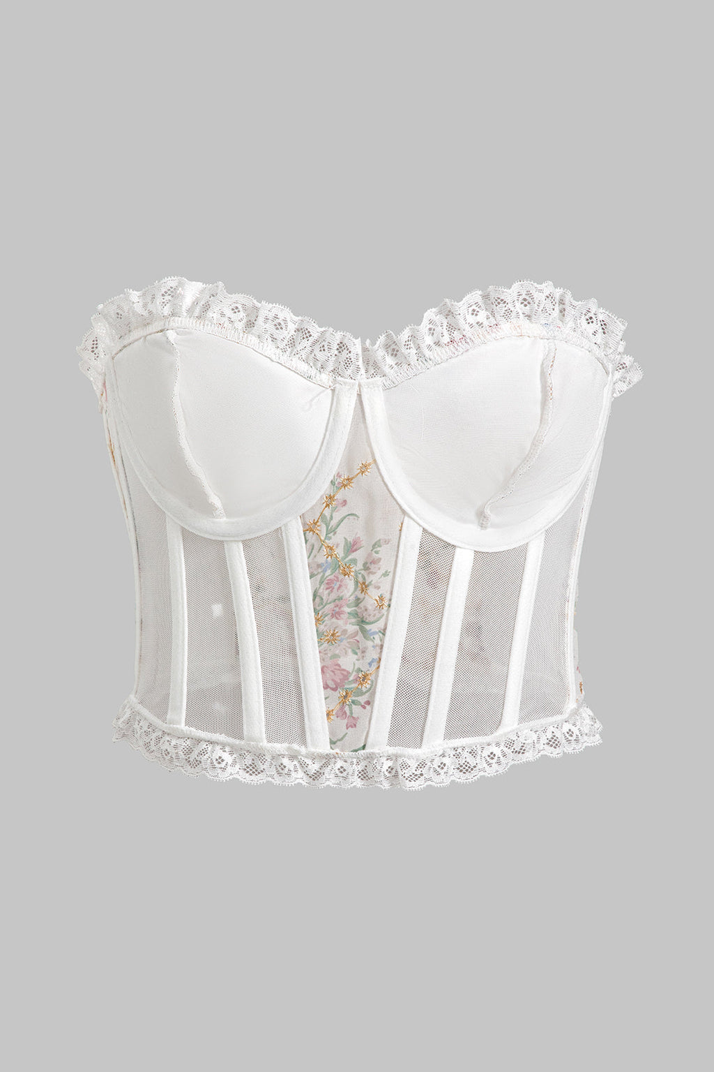 Floral Print Mesh Düğmeli Korse