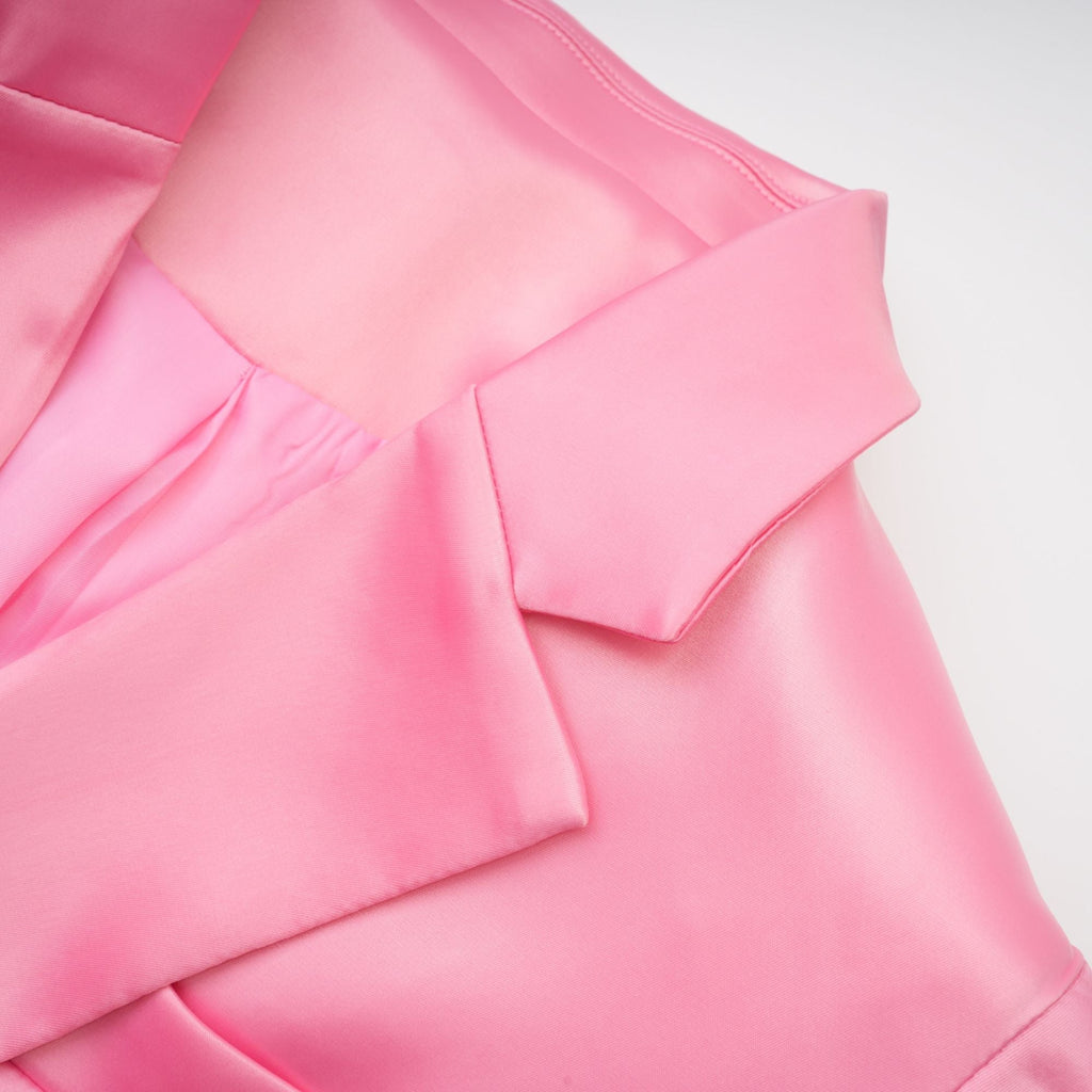 Coralie Pembe Belden Kuşaklı Saten Blazer Elbise