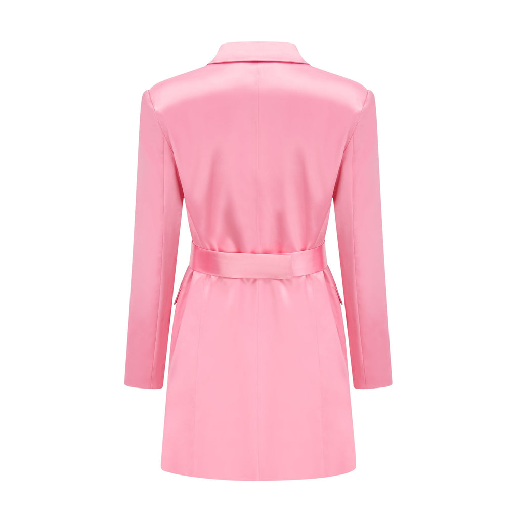 Coralie Pembe Belden Kuşaklı Saten Blazer Elbise