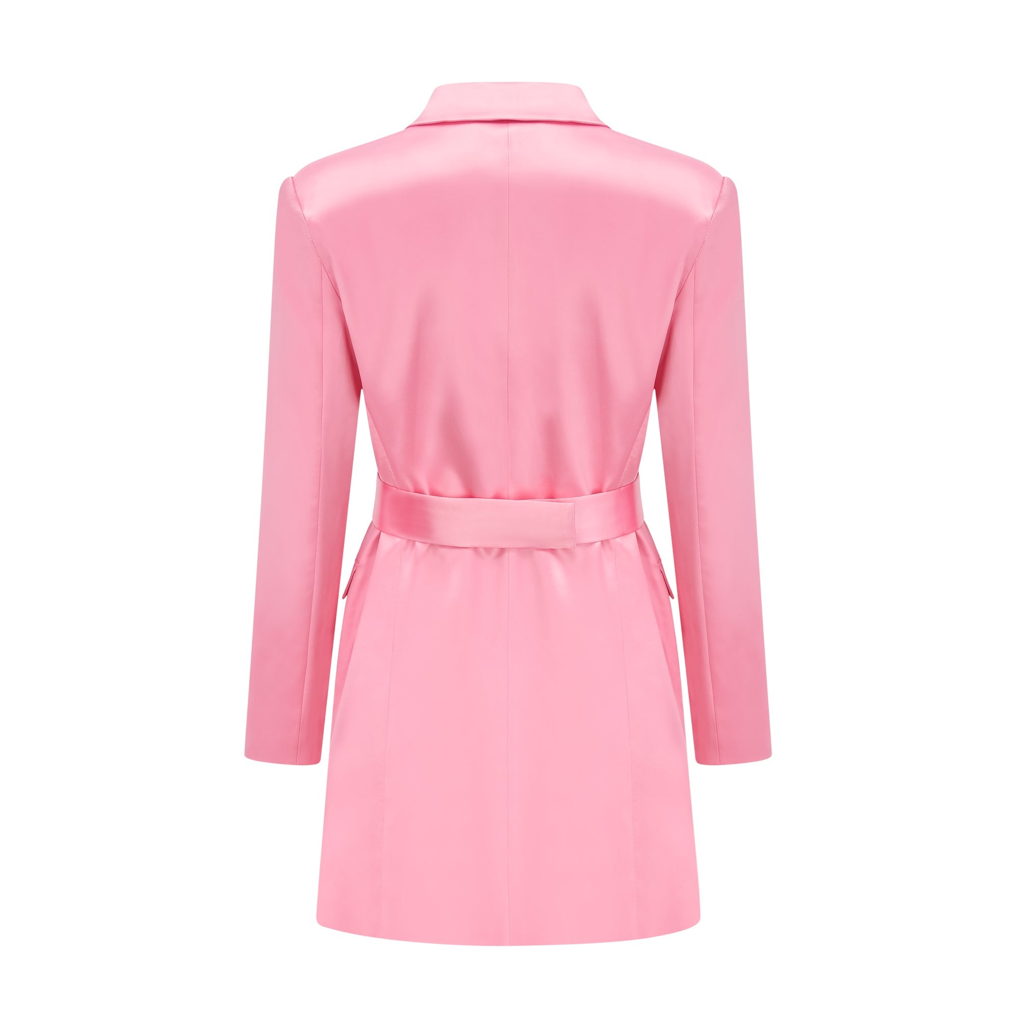 Coralie Pembe Belden Kuşaklı Saten Blazer Elbise