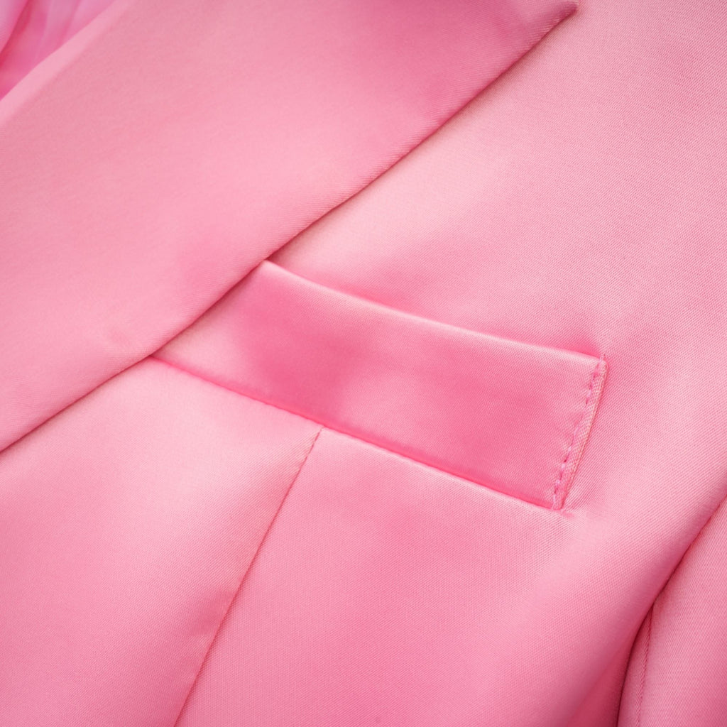 Coralie Pembe Belden Kuşaklı Saten Blazer Elbise
