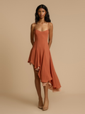 Dana Asimetrik Saten Elbise - Şeftali