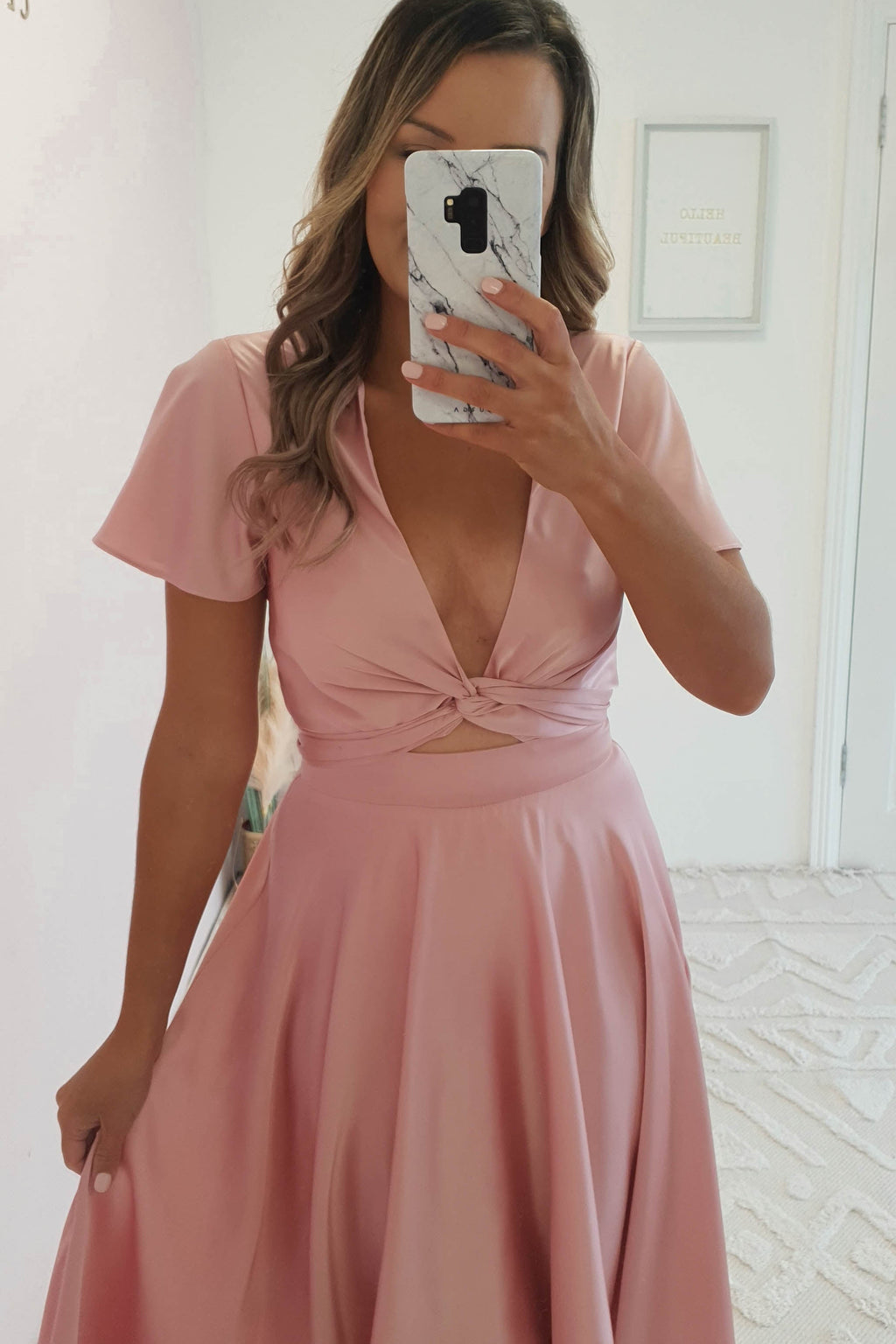 Maleri Satin Midi Dress | Pink