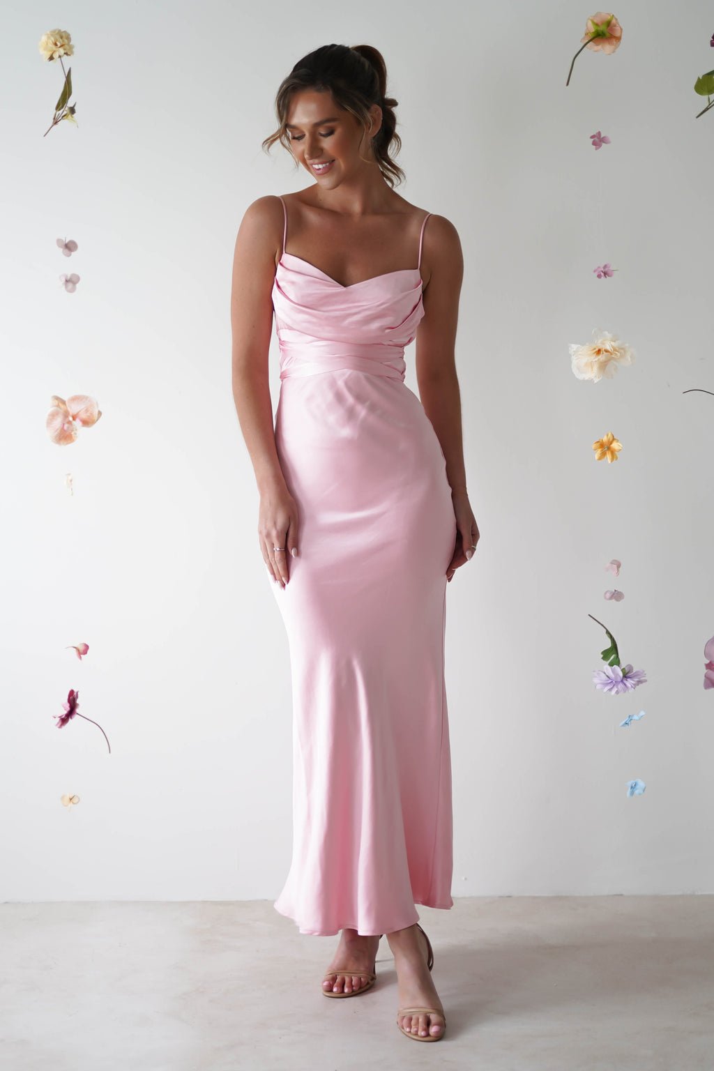 Everleigh Yumuşak Saten Midi Elbise | Açık Pembe