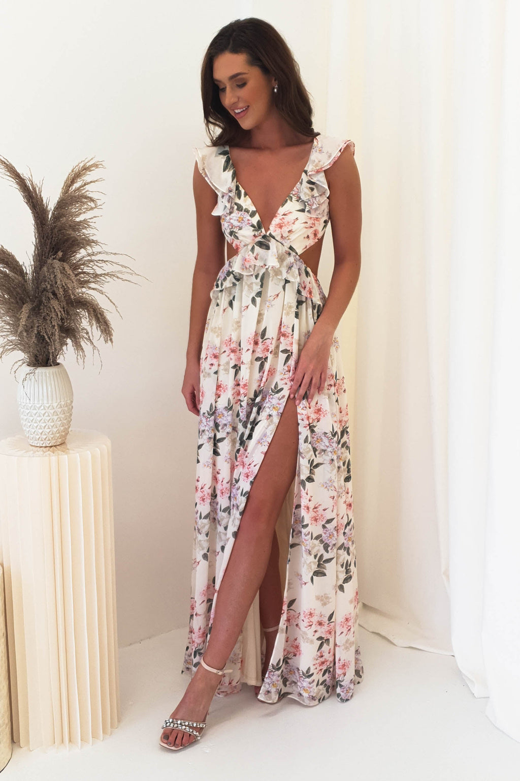 Keegan Floral Maxi Elbise | Krem