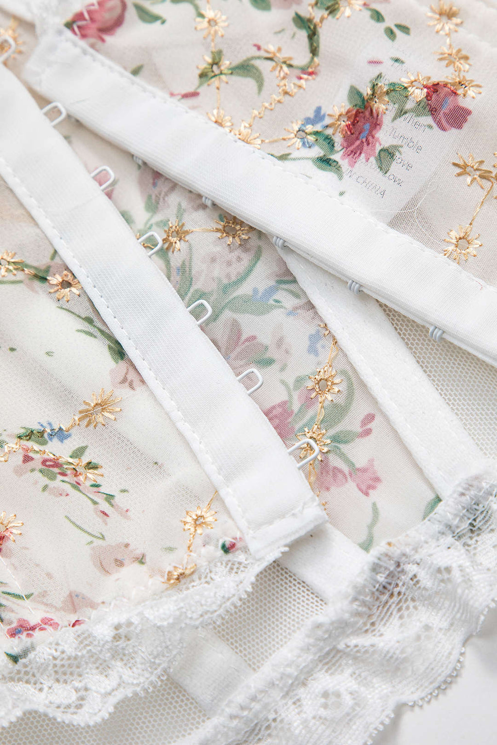 Floral Print Mesh Düğmeli Korse