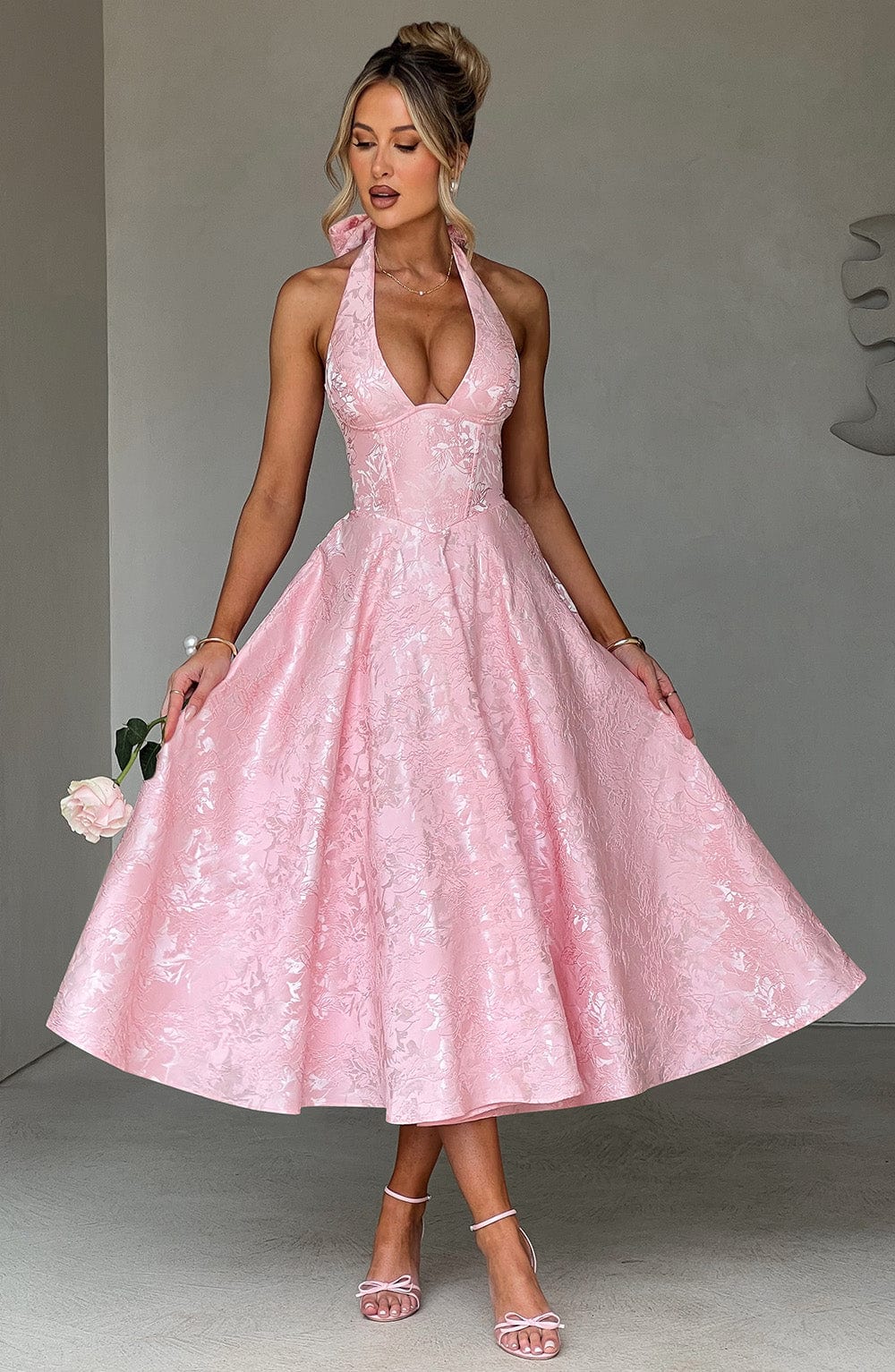 Effie Midi Elbise - Pembe