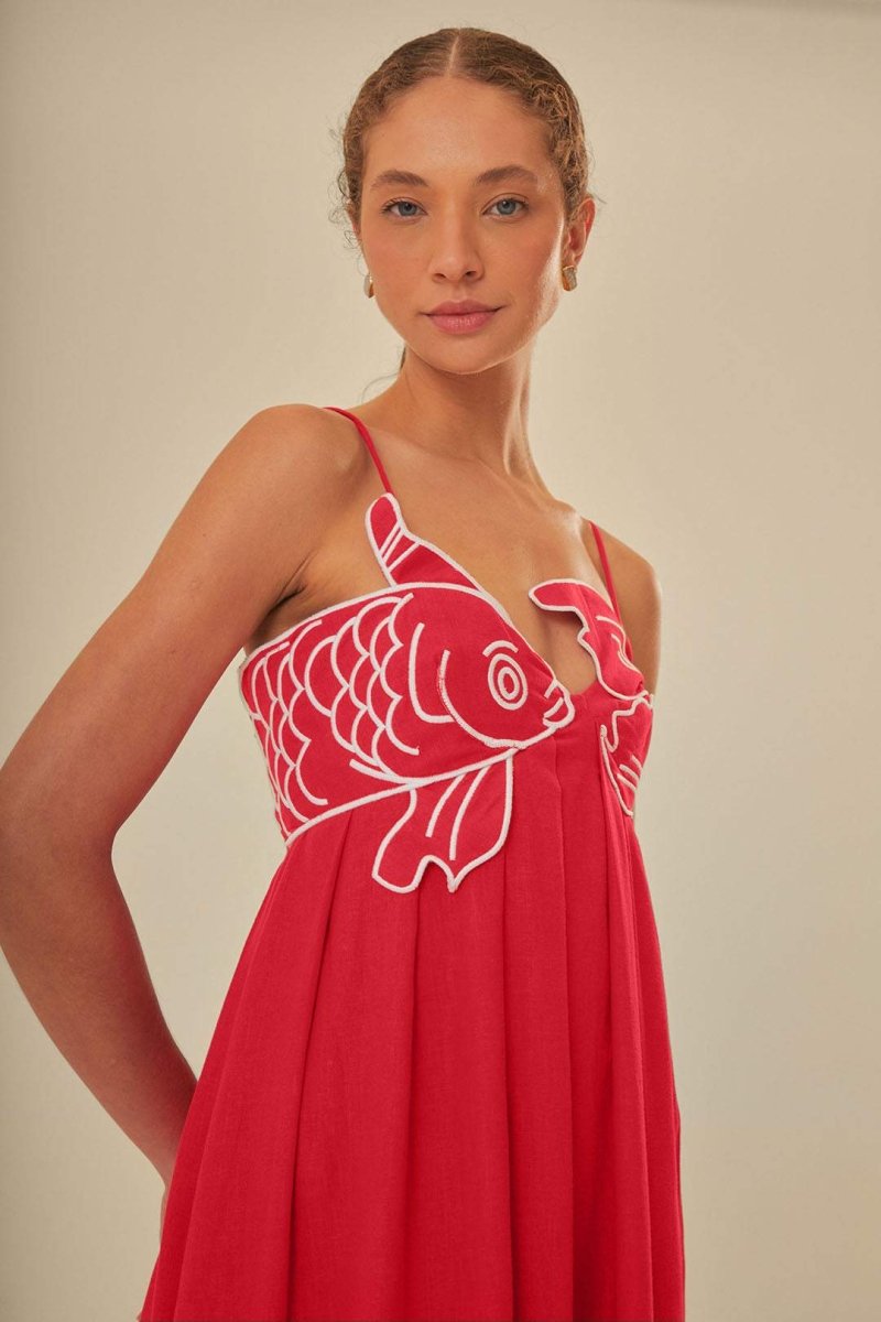 Eileen Japon Balığı İşlemeli Maxi Slip Elbise