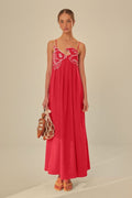 Eileen Japon Balığı İşlemeli Maxi Slip Elbise