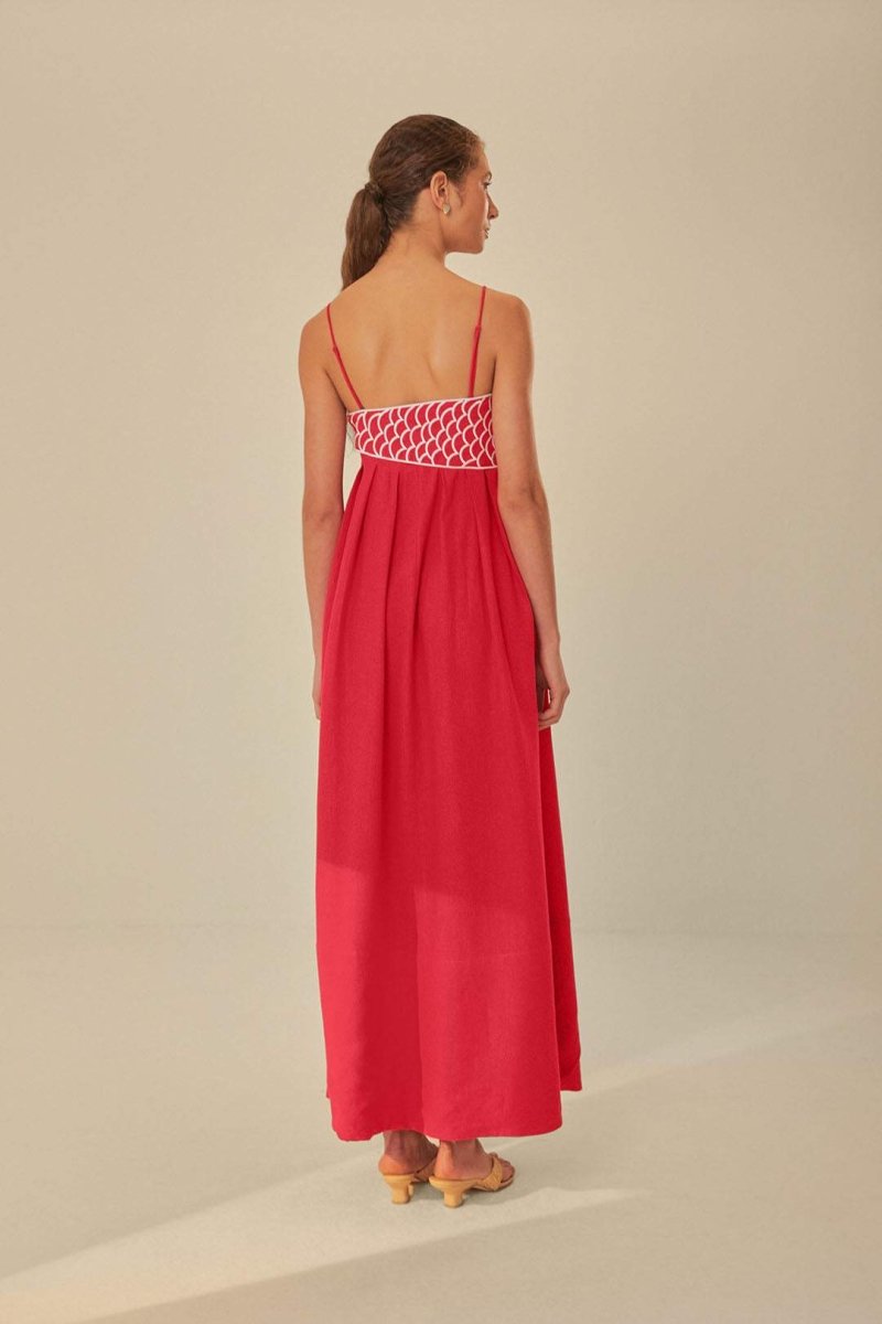 Eileen Japon Balığı İşlemeli Maxi Slip Elbise