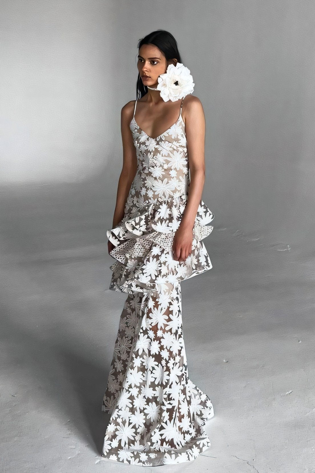 Elise Jakarlı Fırfırlı Maxi Slip Elbise