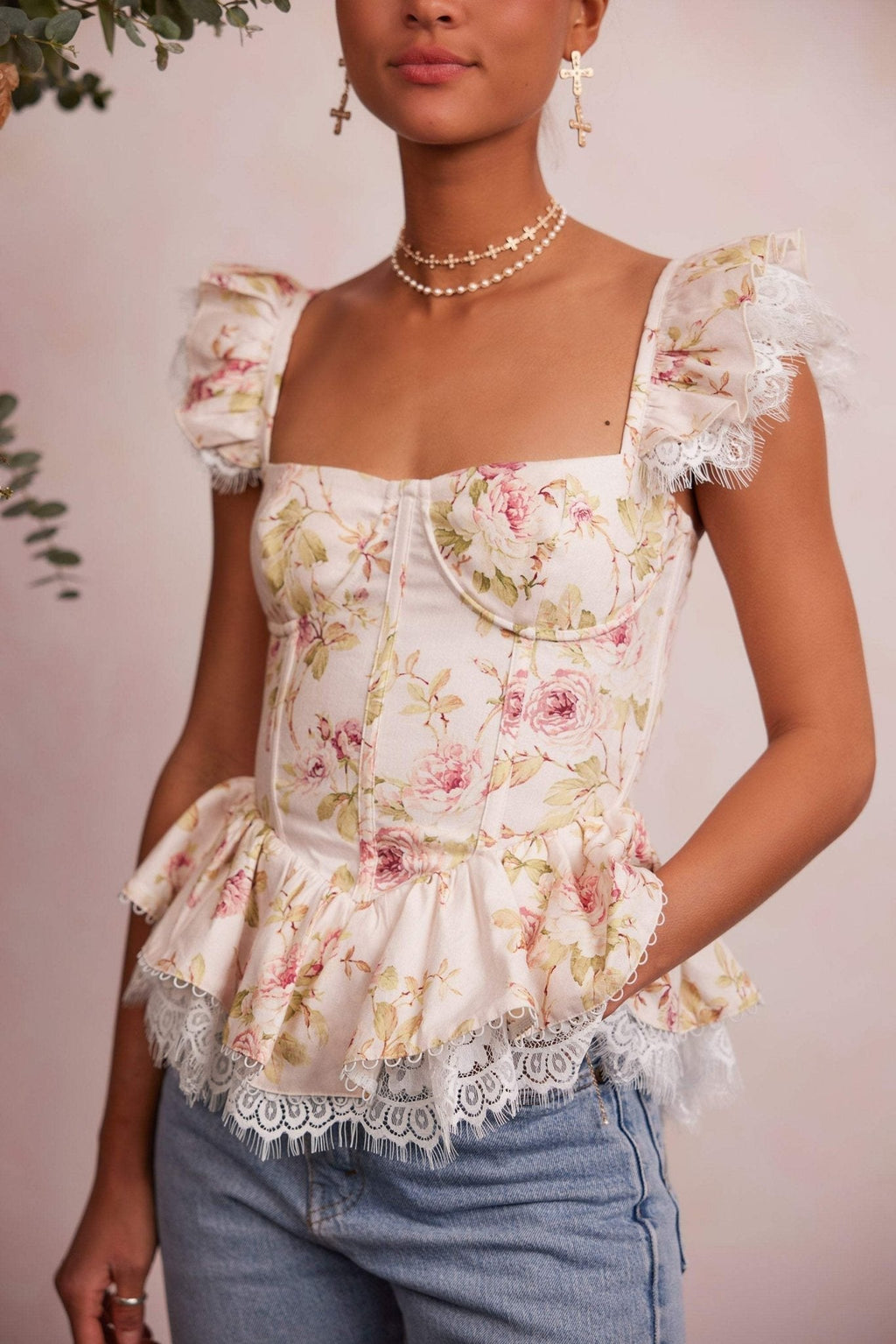Elsie Baskılı Dantelli Büstiyer Cami Üst