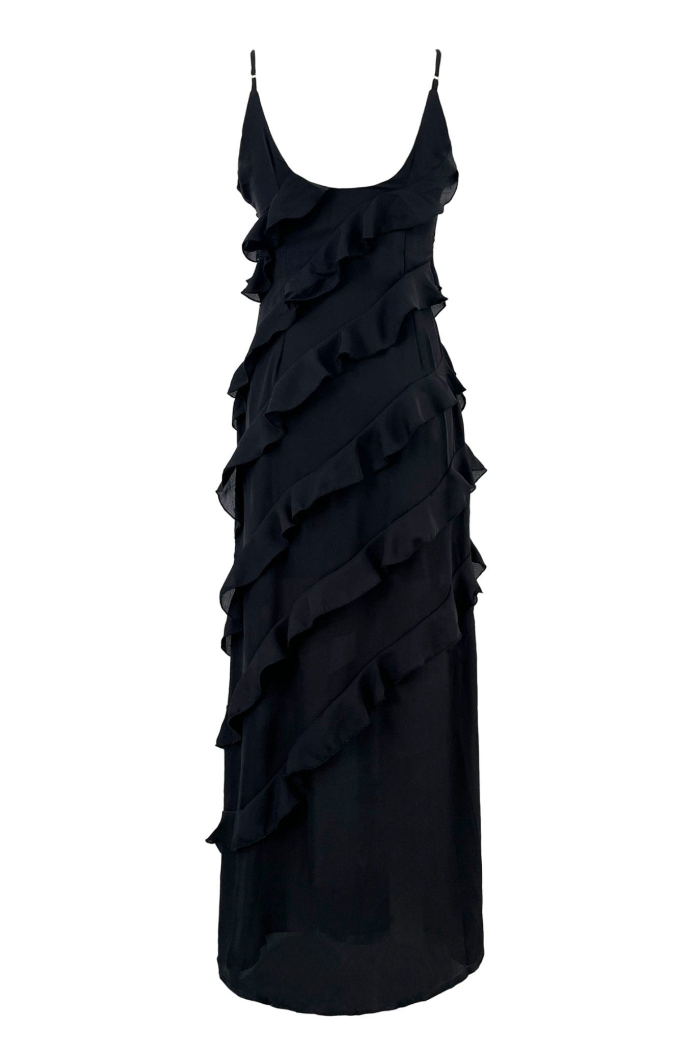 Eve Şifon Fırfırlı Maxi Slip Elbise