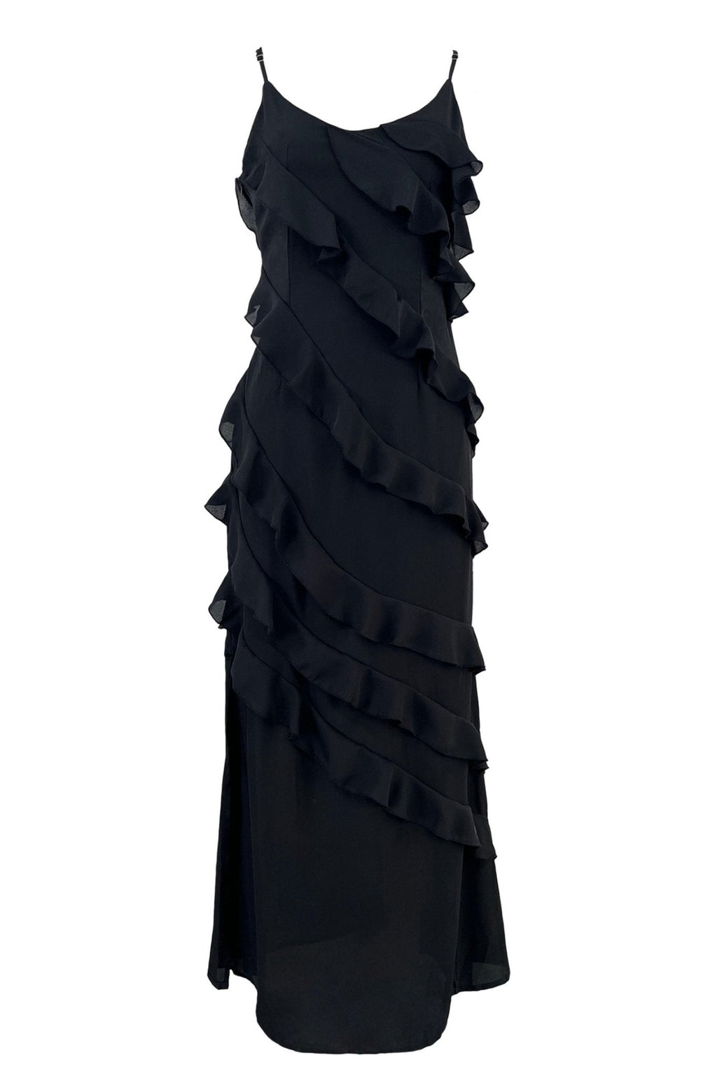 Eve Şifon Fırfırlı Maxi Slip Elbise