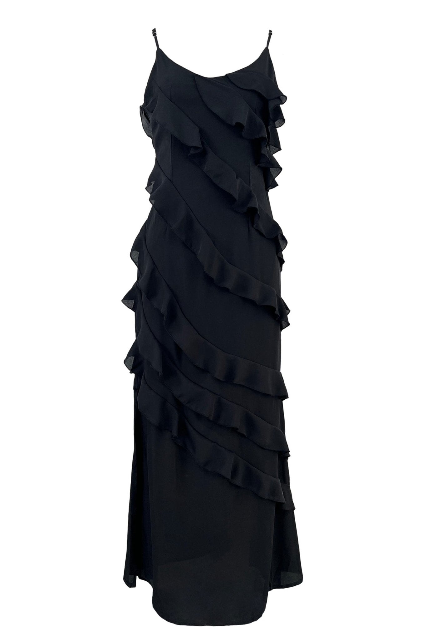Eve Şifon Fırfırlı Maxi Slip Elbise