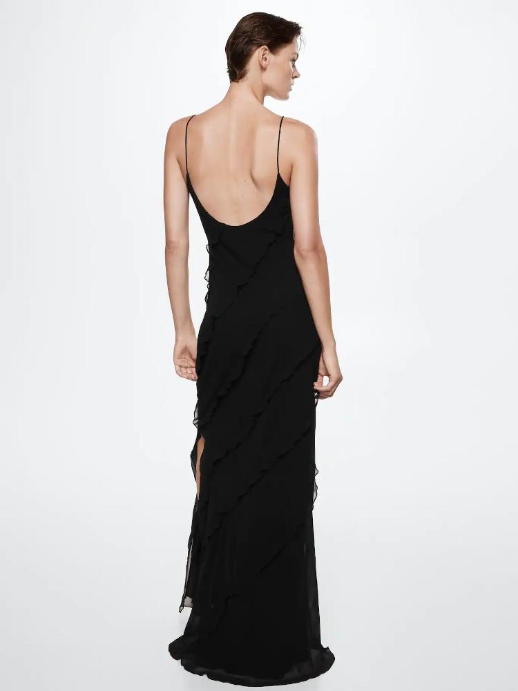 Eve Şifon Fırfırlı Maxi Slip Elbise