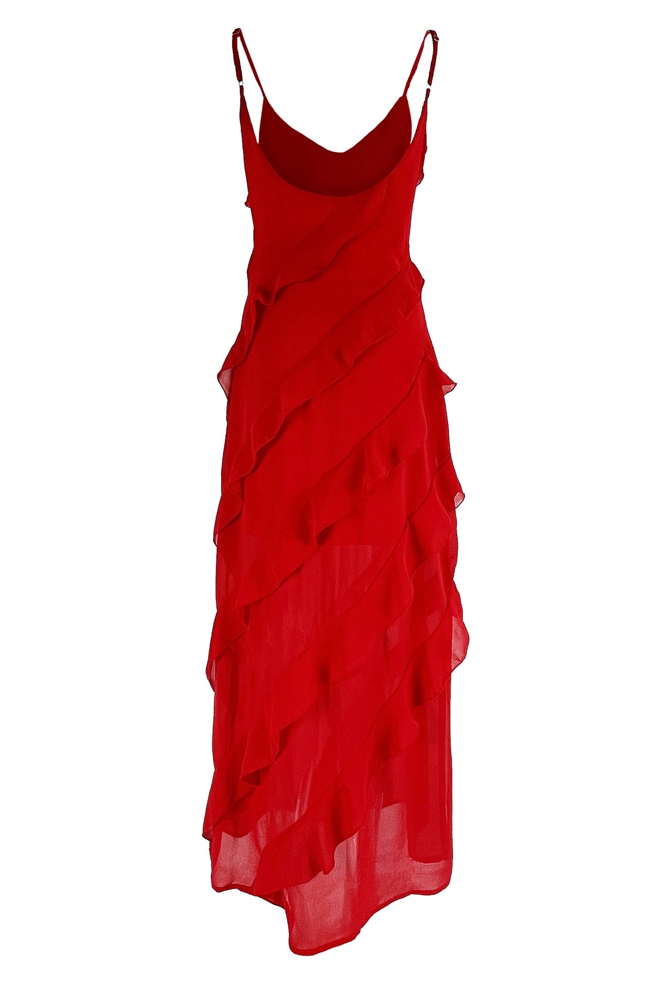 Eve Şifon Fırfırlı Maxi Slip Elbise