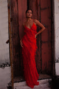 Eve Şifon Fırfırlı Maxi Slip Elbise