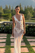Evelyn Çiçek İşlemeli Fileli Maxi Slip Elbise