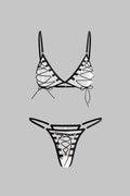 Kontrast Bağlamalı İnce Askılı İkili Bikini Takımı