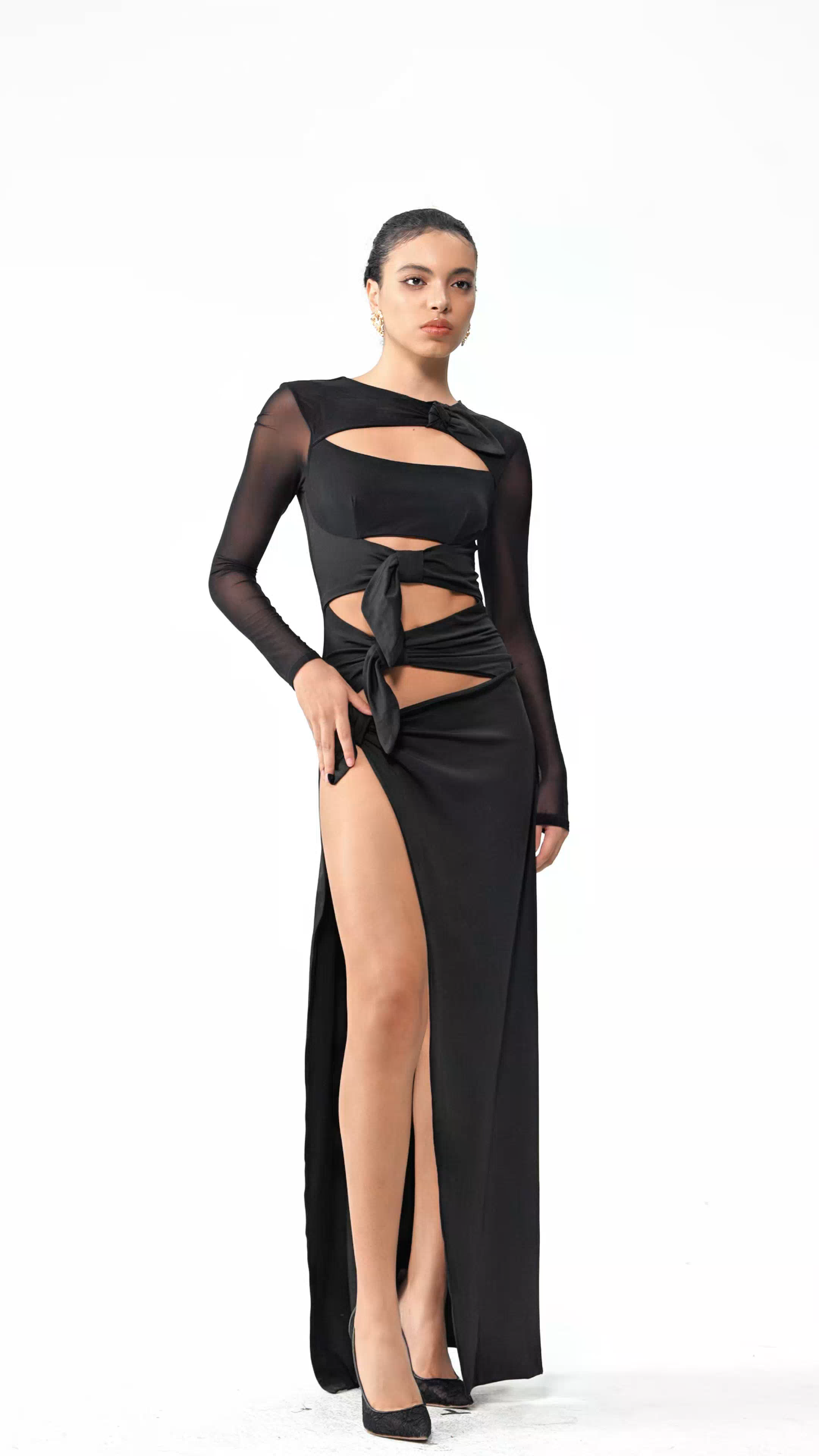 Elija Cutout Split Mesh Maxi Elbise