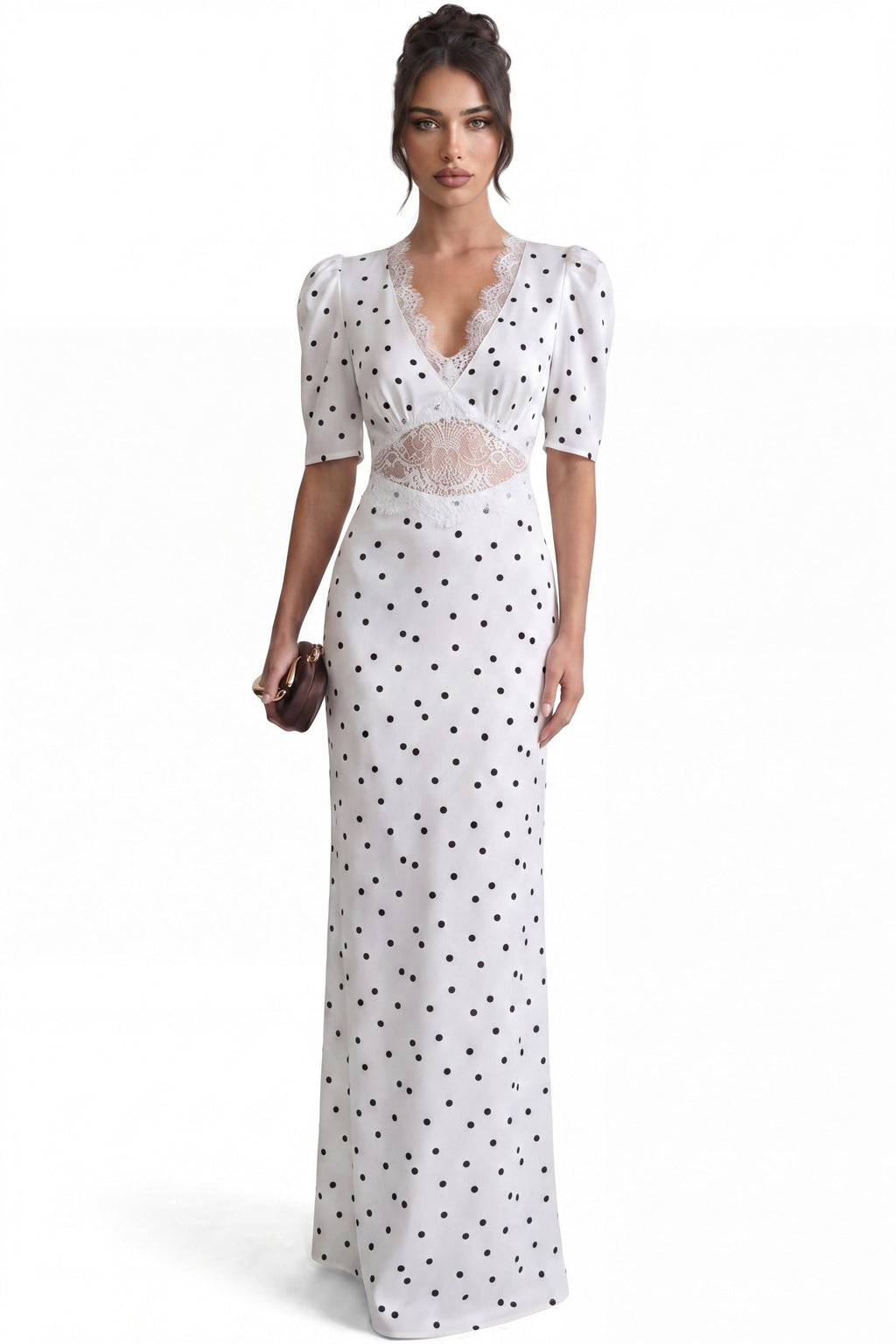 Céleste Polka Dot Maxi Dress With Puff Sleeves - White
