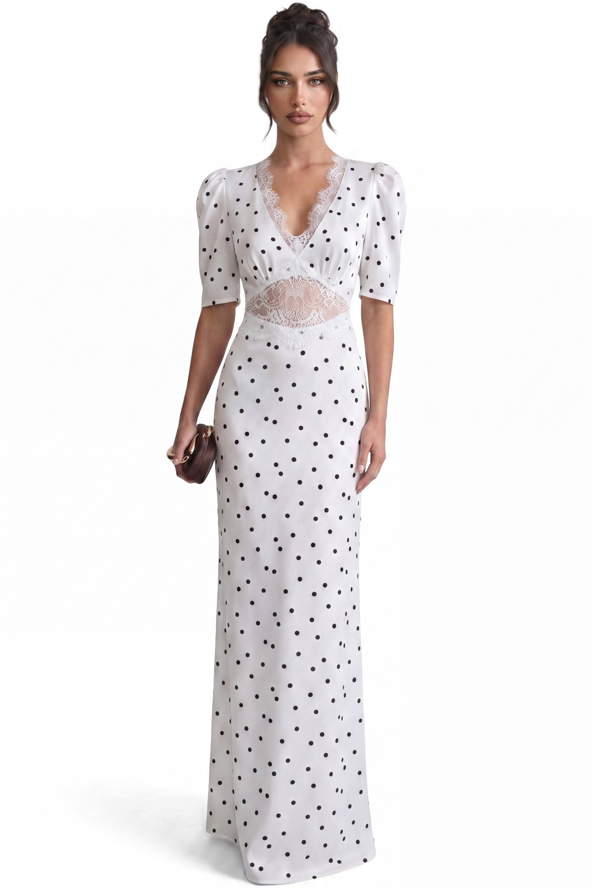 Céleste Polka Dot Maxi Dress With Puff Sleeves - White