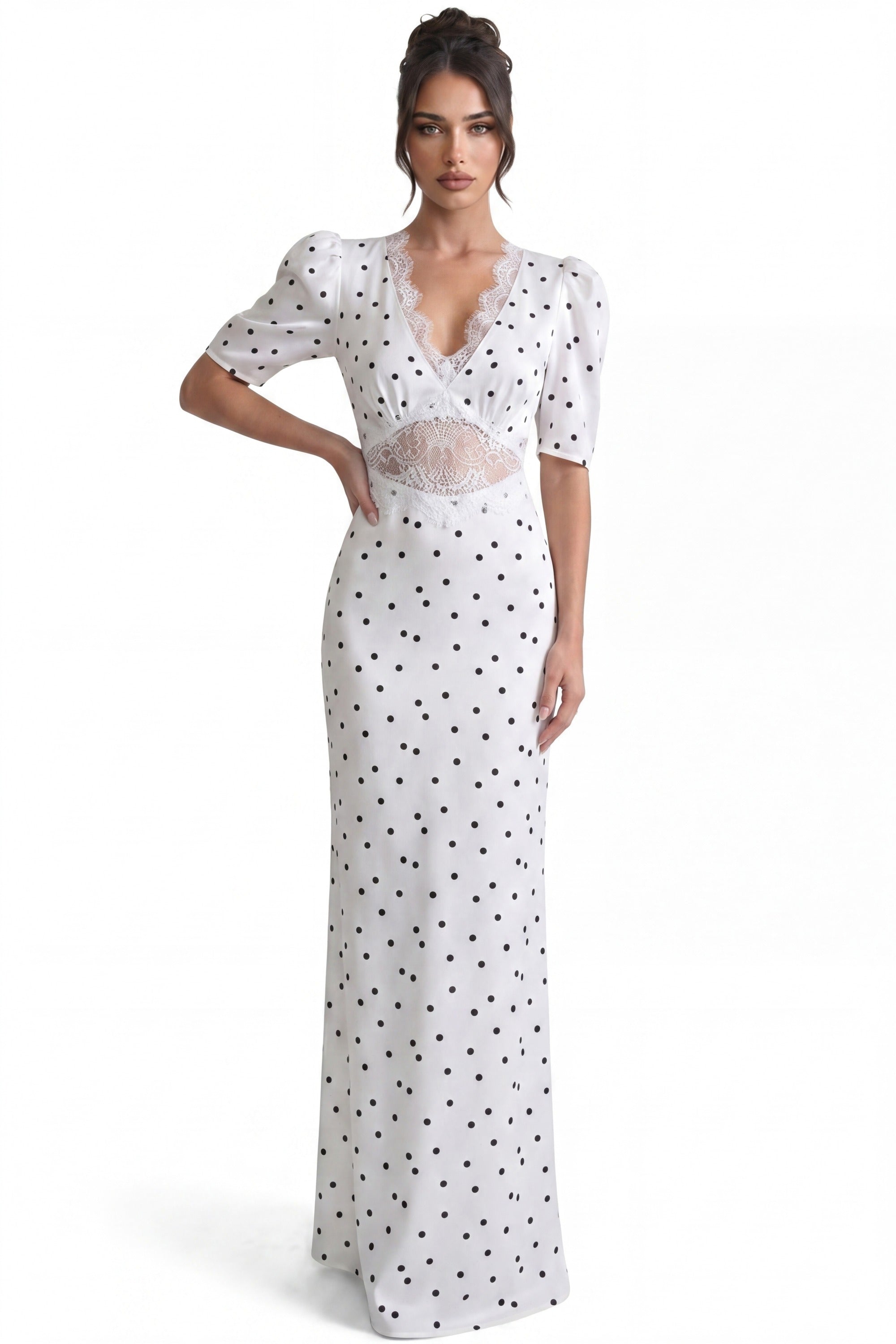 Céleste Polka Dot Maxi Dress With Puff Sleeves - White