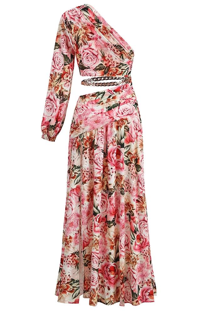 Gertrude Baskılı Cut-Out Asimetri Maxi Elbise