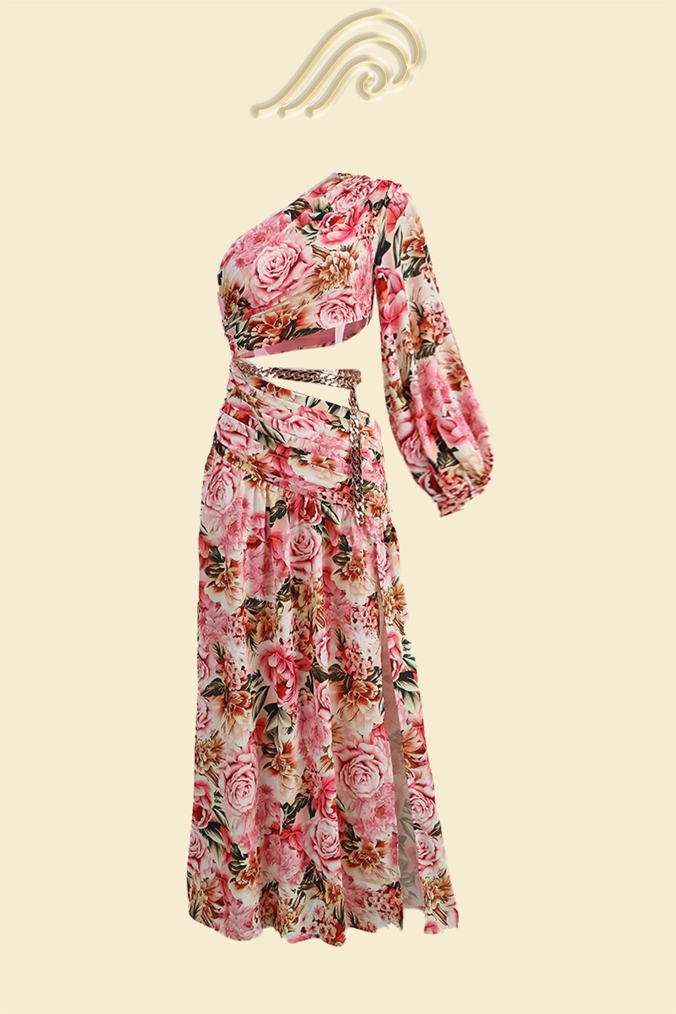 Gertrude Baskılı Cut-Out Asimetri Maxi Elbise