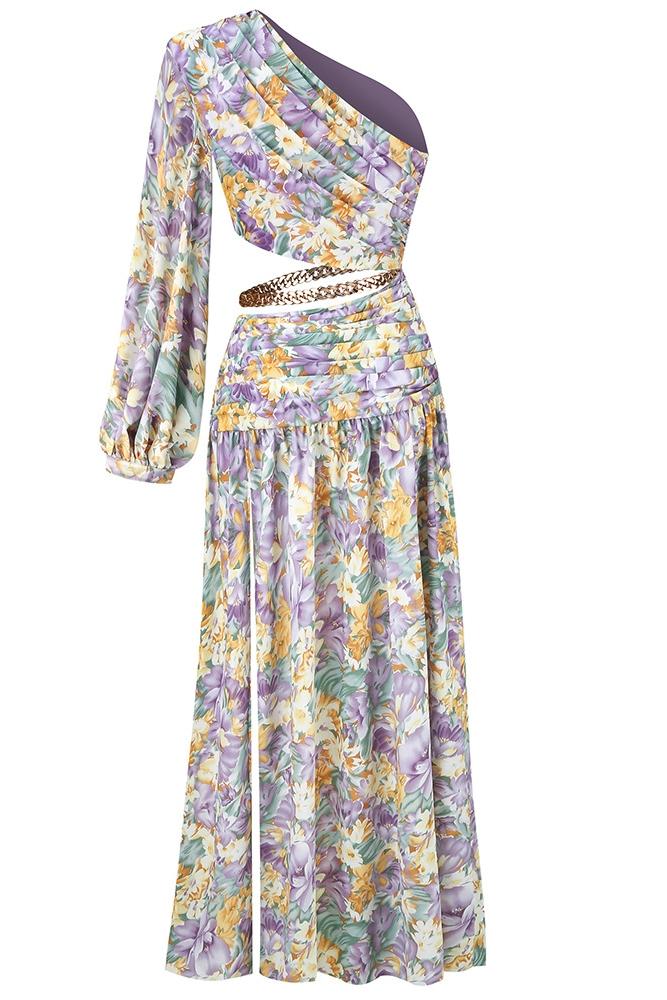 Gertrude Baskılı Cut-Out Asimetri Maxi Elbise
