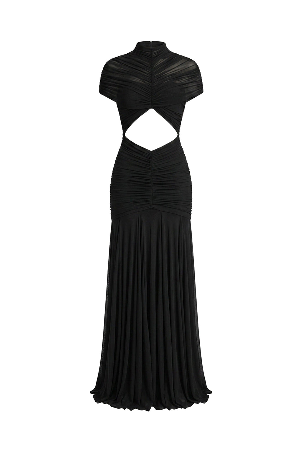 Odette Ruched Twist-Front Maxi Dress With Cutout Waist - Black