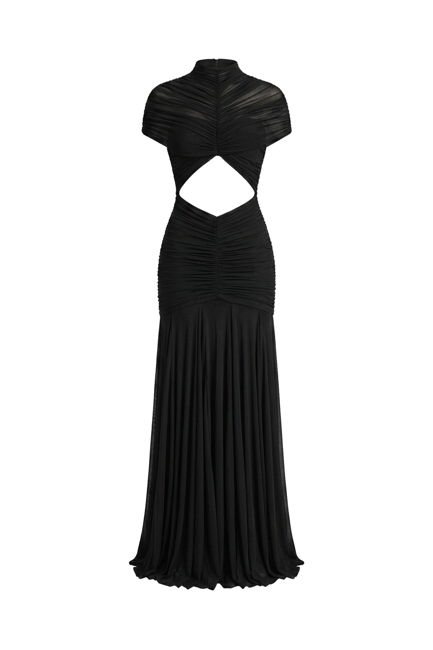 Odette Ruched Twist-Front Maxi Dress With Cutout Waist - Black