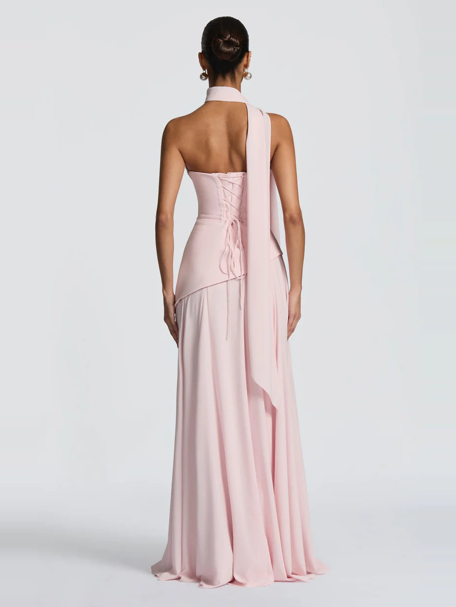 Halter Yaka Maxi Abiye Elbise