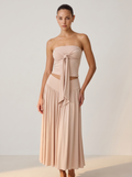 Strapless Knot Bağcıklı Tube Top + Yüksek Bel Curved Yoke Balletcore A-Line Midi Etek Set