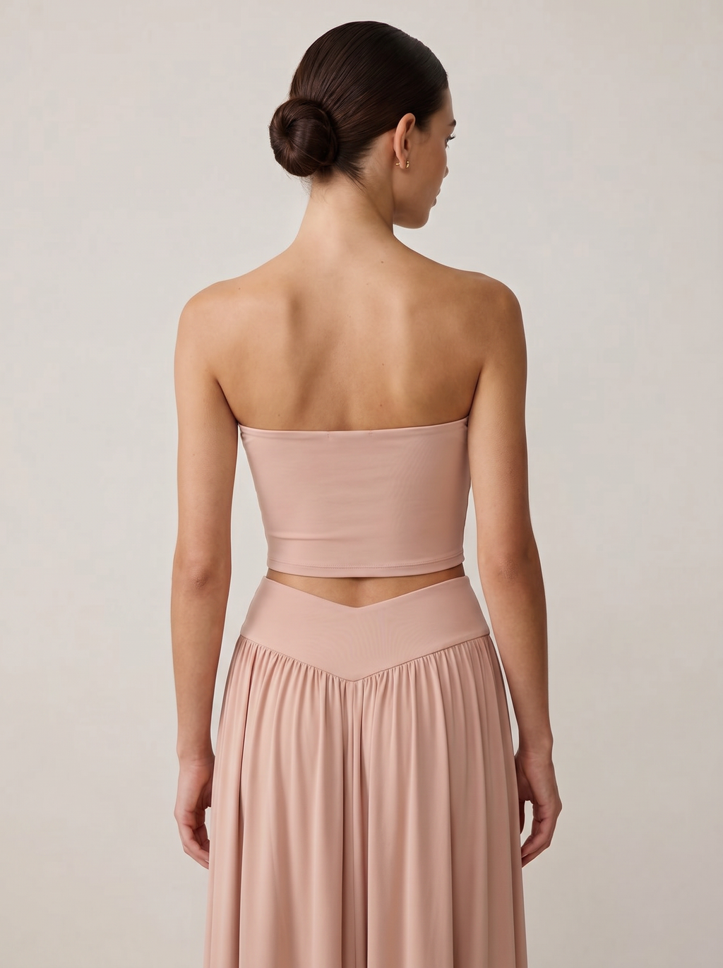 Strapless Knot Bağcıklı Tube Top + Yüksek Bel Curved Yoke Balletcore A-Line Midi Etek Set