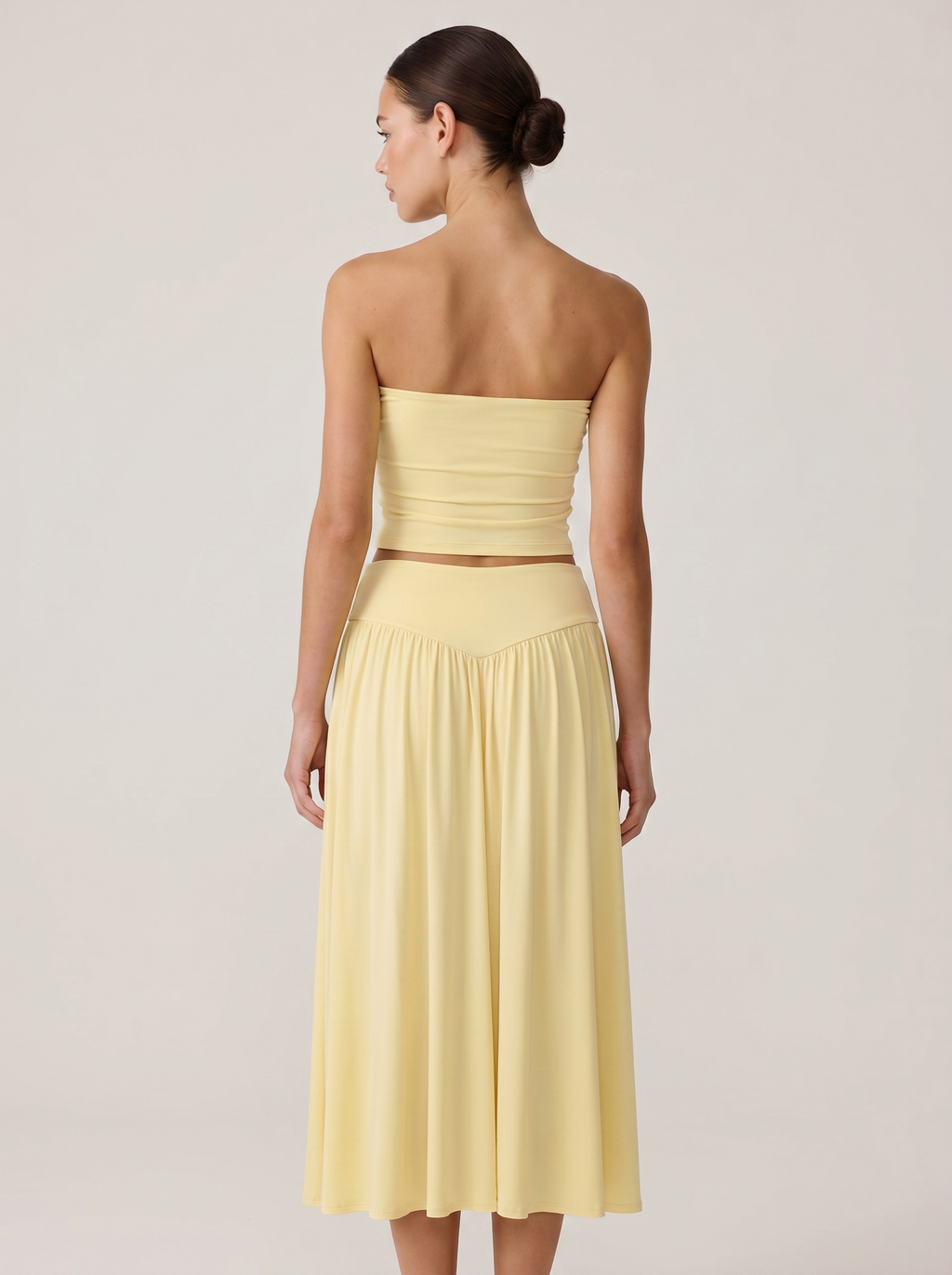 Strapless Knot Bağcıklı Tube Top + Yüksek Bel Curved Yoke Balletcore A-Line Midi Etek Set