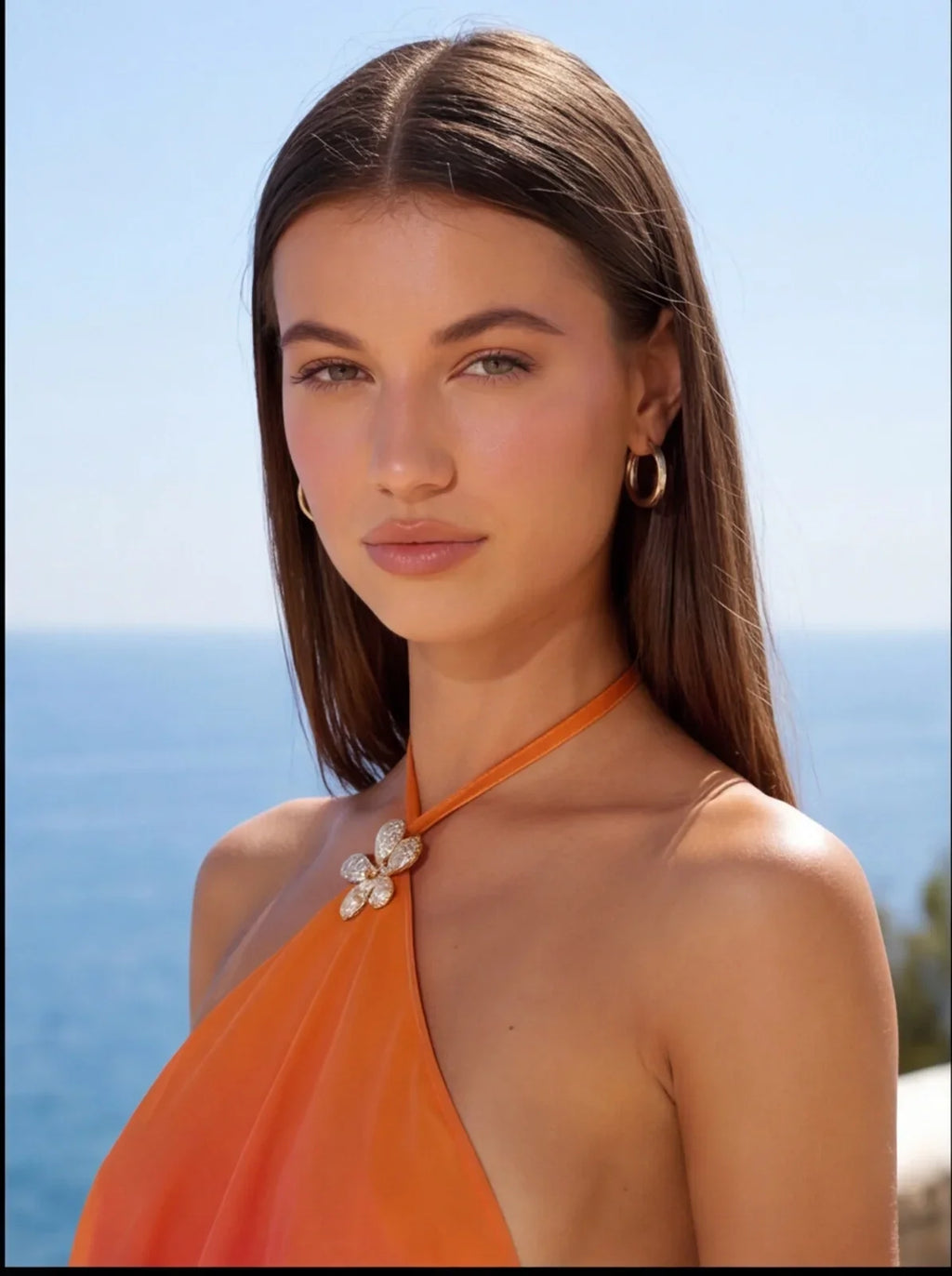 Halter Yaka Çiçek Aksesuarlı Mini Elbise