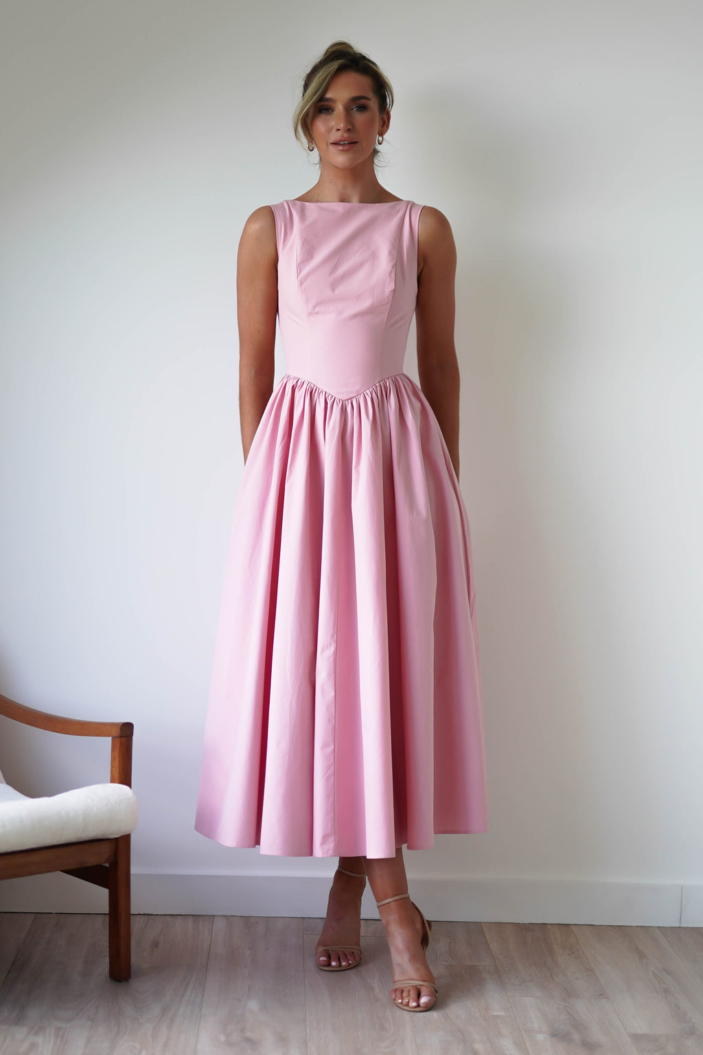 Lanelle Pamuklu Midaxi Elbise | Pembe