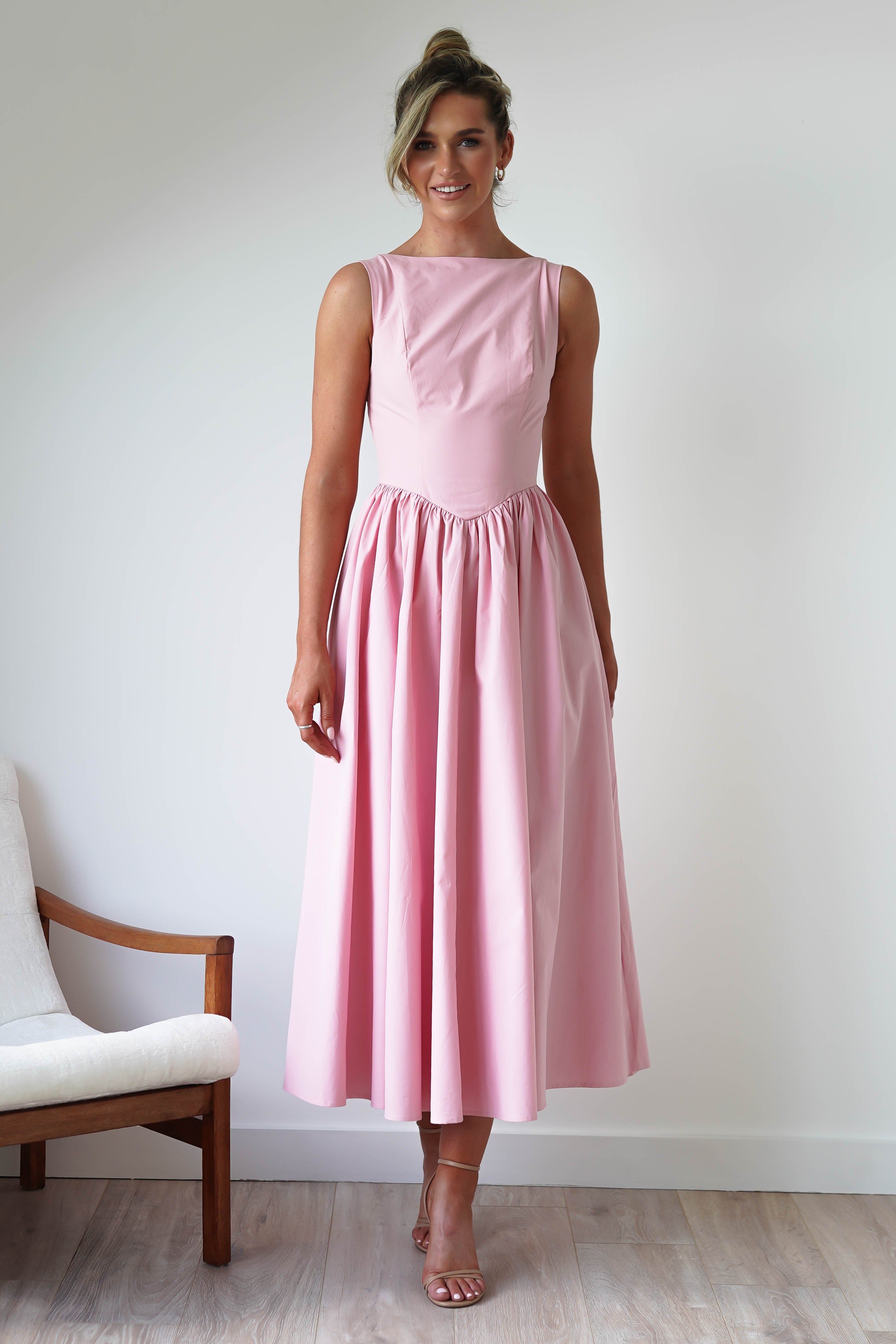 Lanelle Pamuklu Midaxi Elbise | Pembe