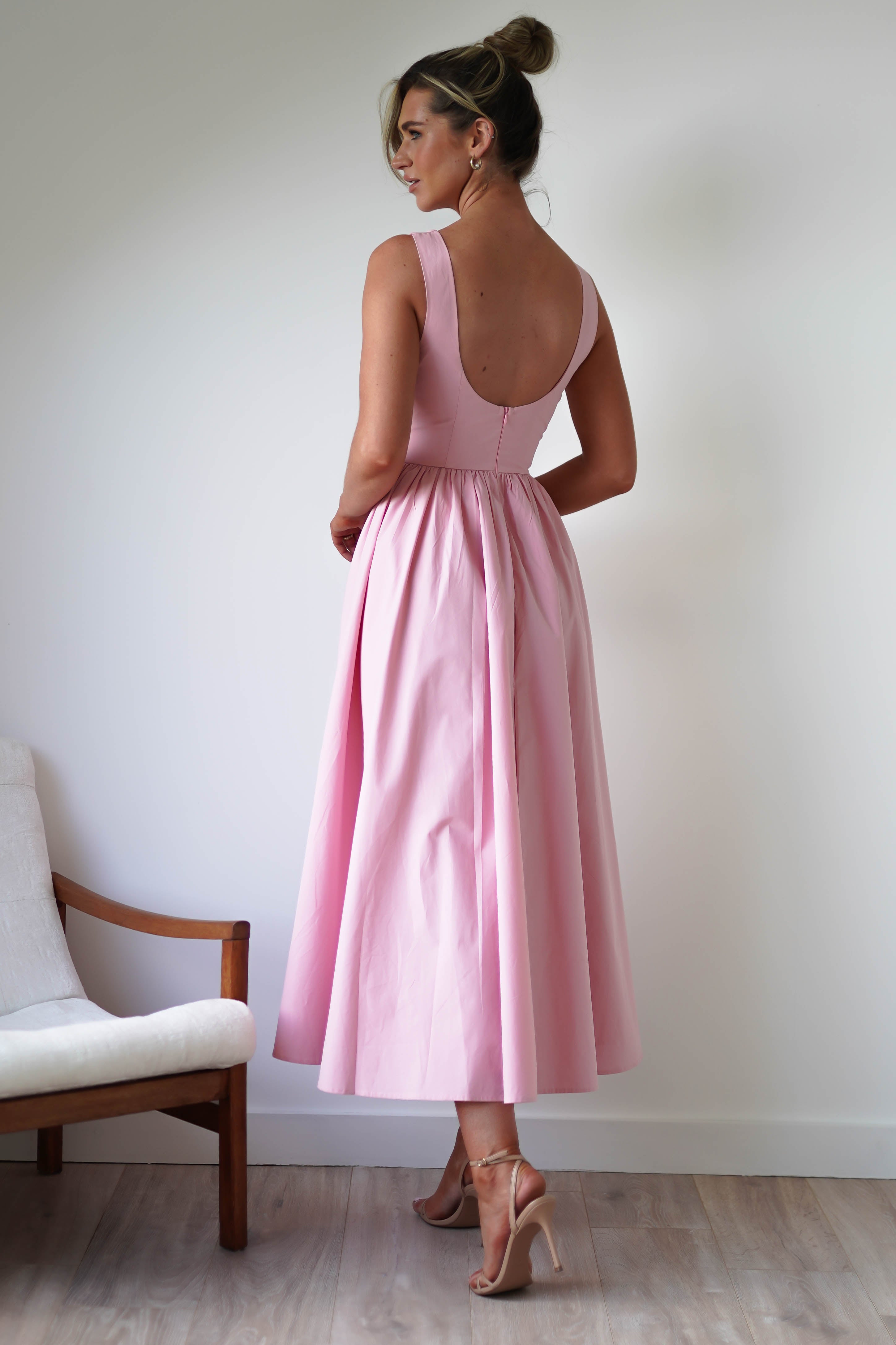 Lanelle Pamuklu Midaxi Elbise | Pembe